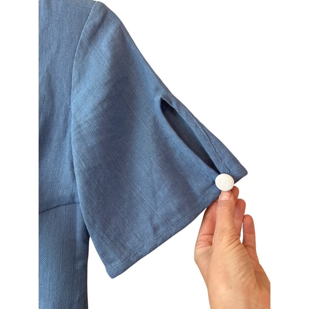 Alexis Jameela Shell Blue Linen Maxi Dress Tie Front Button Size L - Picture 7 of 16